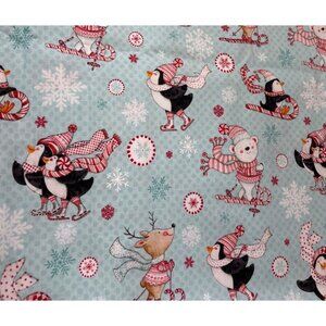 Peppermint Penguins Fabric Lucie Crovatto Cotton Print 1/2 yard x 44" Winter Blu
